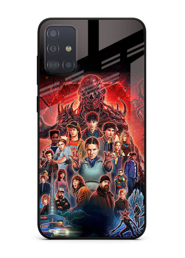 Adventure battle collage artwork printed on glossy tempered glass Samsung A71 back cover