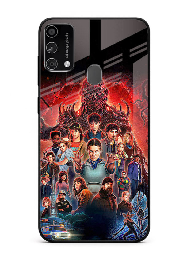 Adventure battle collage artwork printed on glossy tempered glass Samsung F41 back cover
