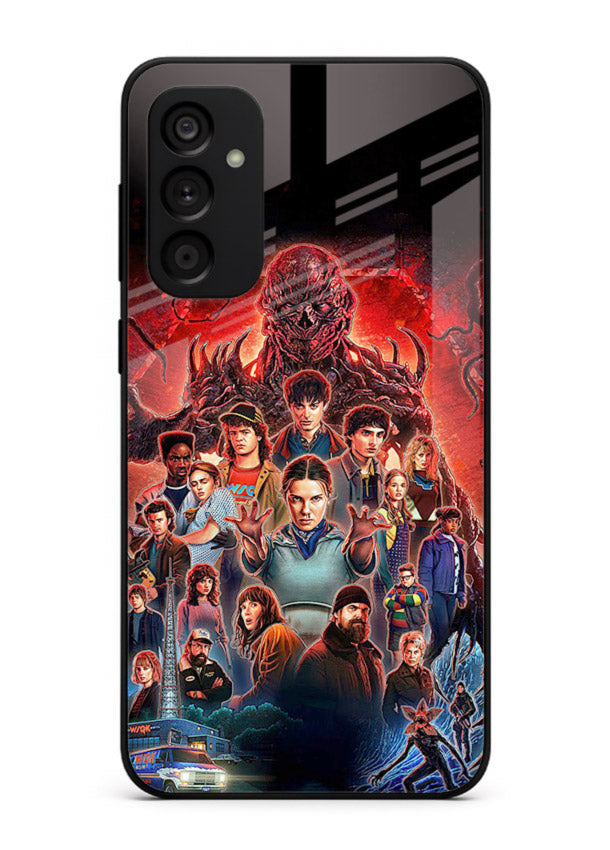 Adventure battle collage artwork printed on glossy tempered glass Samsung A04s 5G back cover