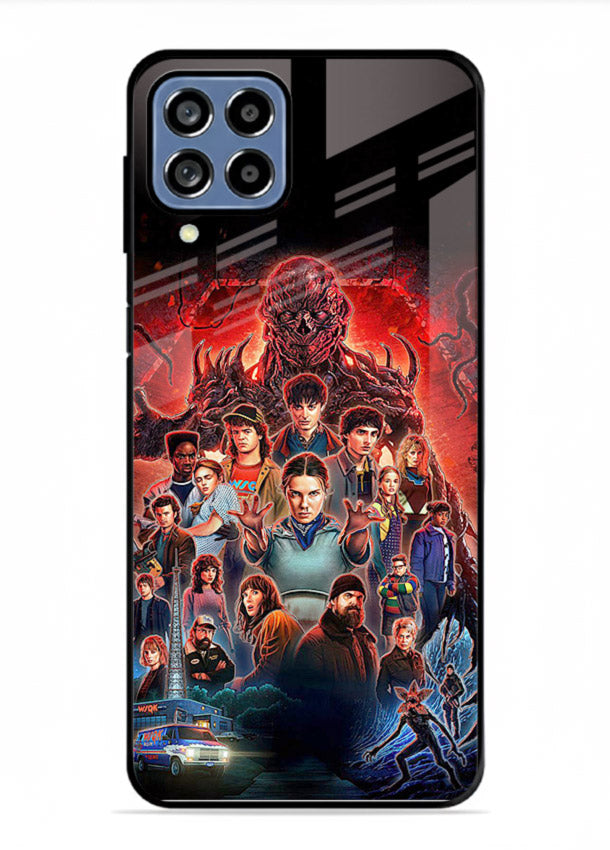 Adventure battle collage artwork printed on glossy tempered glass Samsung F62 back cover
