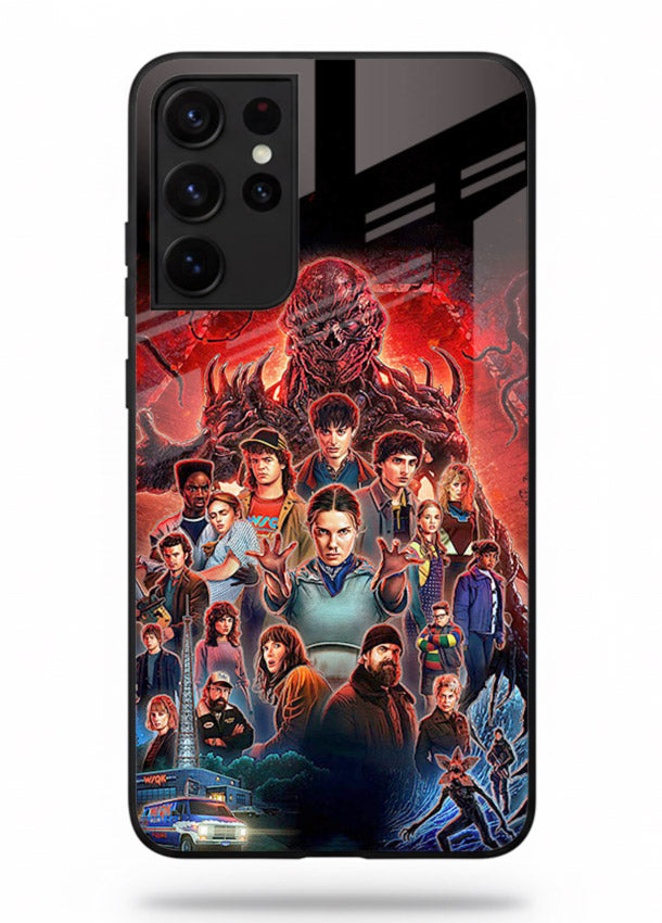Adventure battle collage artwork printed on glossy tempered glass Samsung S21 Ultra back cover