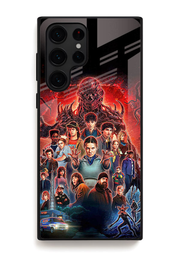 Adventure battle collage artwork printed on glossy tempered glass Samsung S23 Ultra back cover