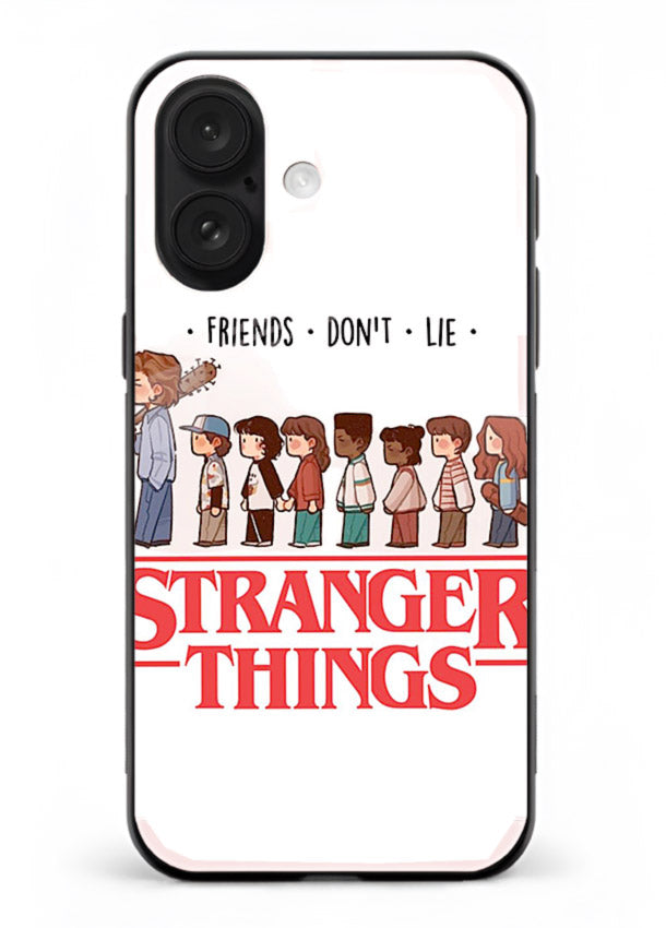 Retro squad artwork printed on premium tempered glass iPhone 16 back cover