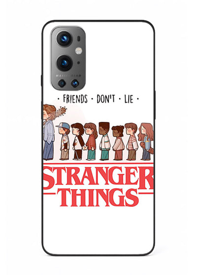 Retro squad artwork printed on premium tempered glass OnePlus 9 back cover