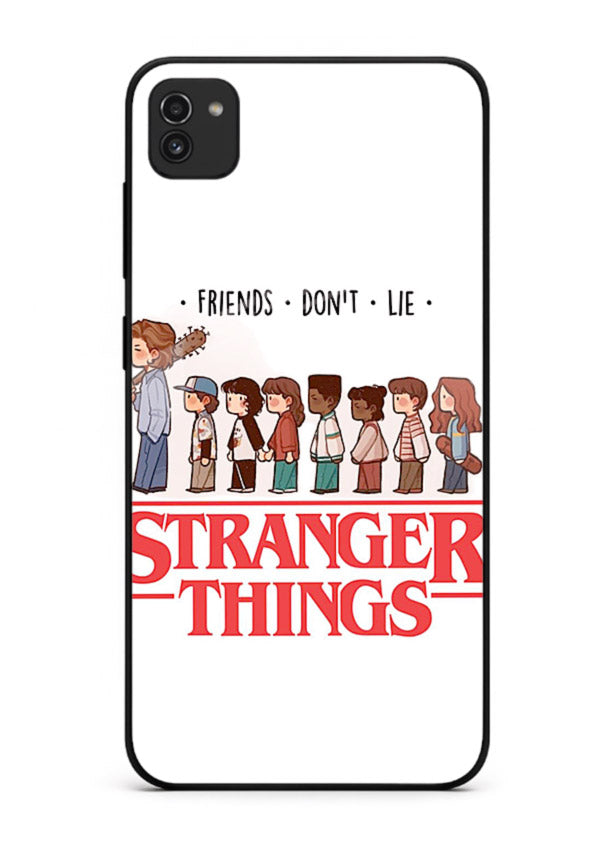 Retro squad artwork printed on premium tempered glass Samsung A03 back cover