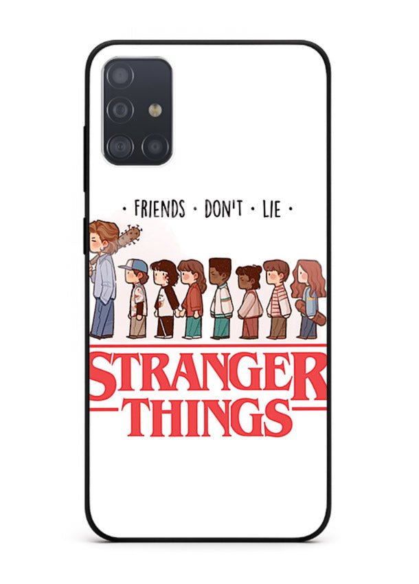 Retro squad artwork printed on premium tempered glass Samsung A71 back cover