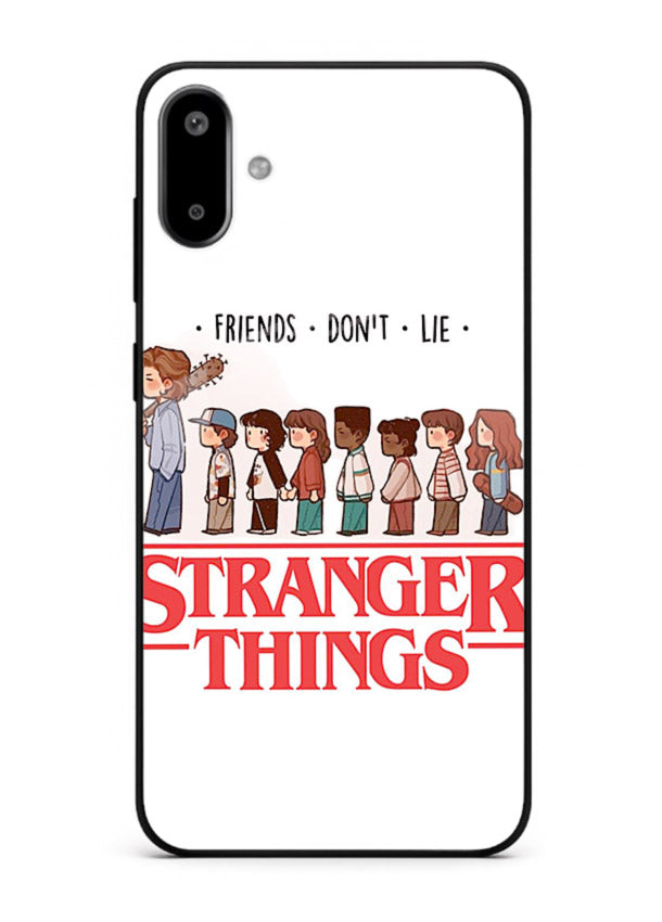 Retro squad artwork printed on premium tempered glass Samsung F06 5G back cover