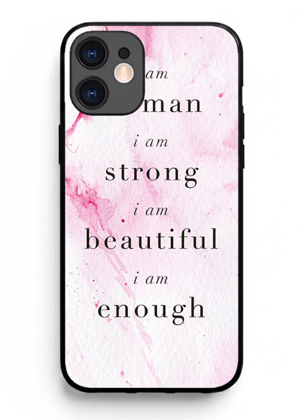 Pink marble affirmation artwork printed on iphone 12 glass back cover with soft tones.