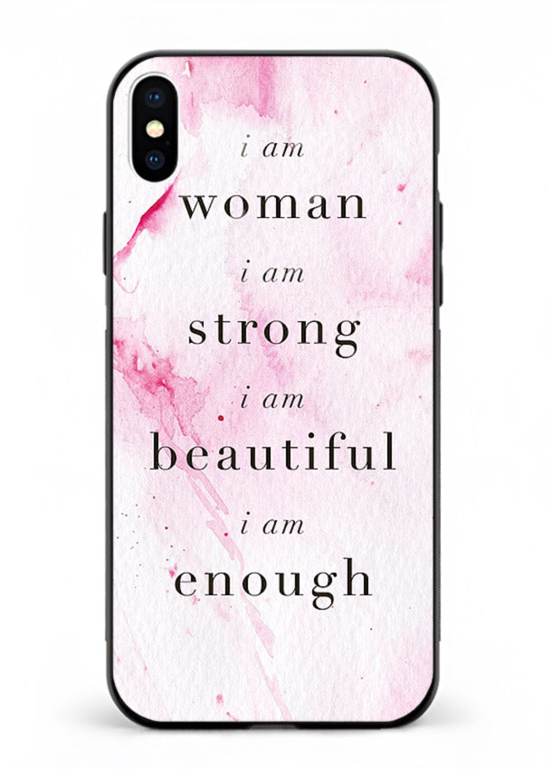 Pink marble affirmation artwork printed on iphone xs max glass back cover with soft tones.