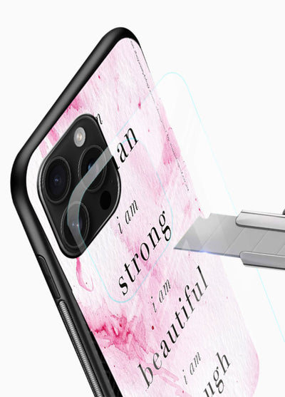 Pink marble affirmation artwork printed on glossy vibrant premium glass back cover with soft tones. - Angle Blade