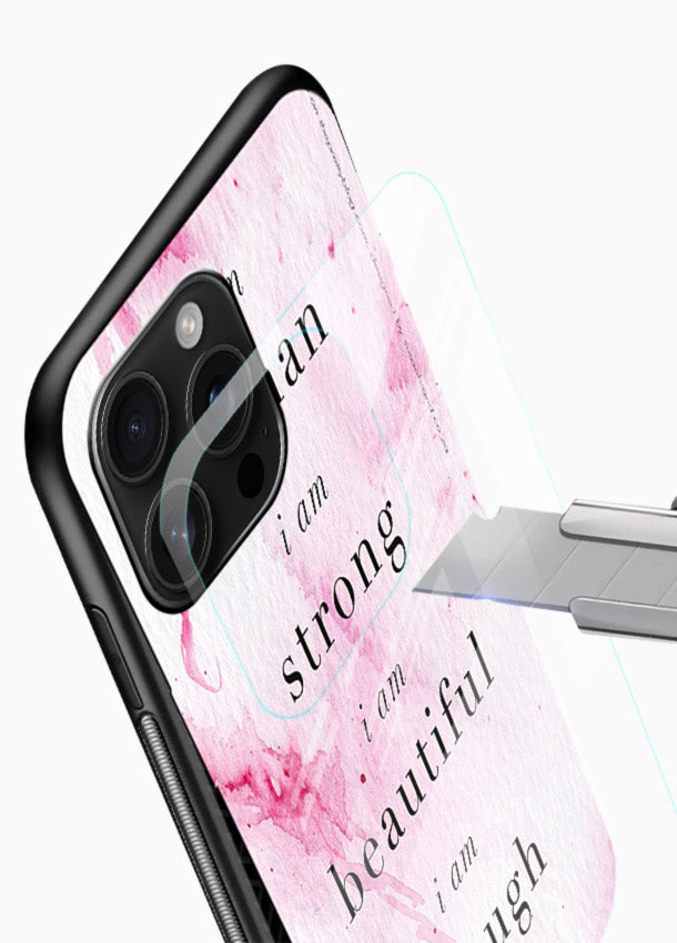 Pink marble affirmation artwork printed on glossy vibrant premium glass back cover with soft tones. - Angle Blade