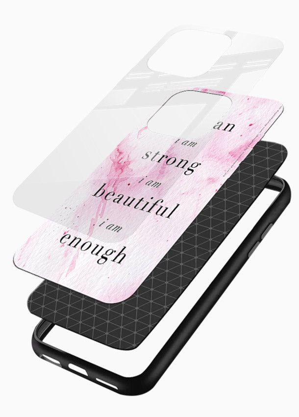 Pink marble affirmation artwork printed on glossy vibrant premium glass back cover with soft tones. - Angle Layers