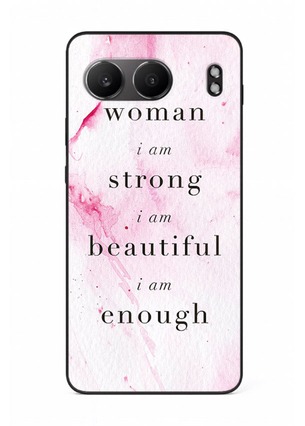 Pink marble affirmation artwork printed on OnePlus Nord 4 glass back cover with soft tones.