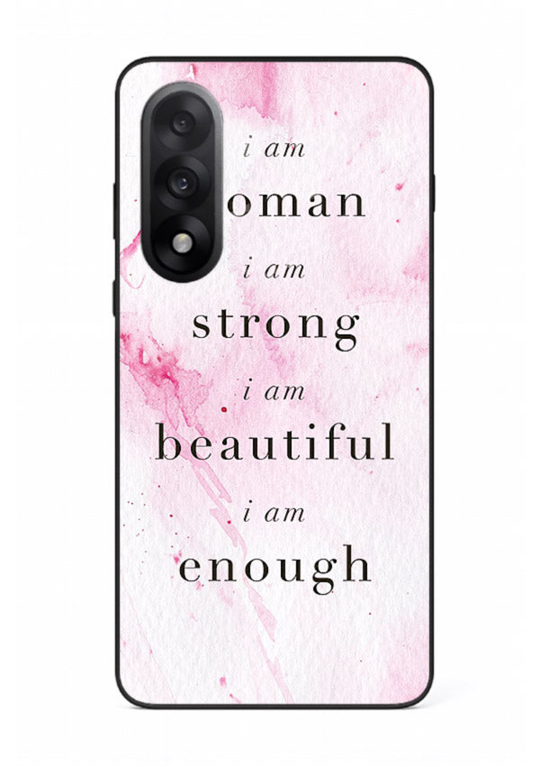Pink marble affirmation artwork printed on OnePlus Nord 5 glass back cover with soft tones.