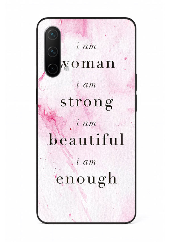 Pink marble affirmation artwork printed on OnePlus Nord CE 5G glass back cover with soft tones.