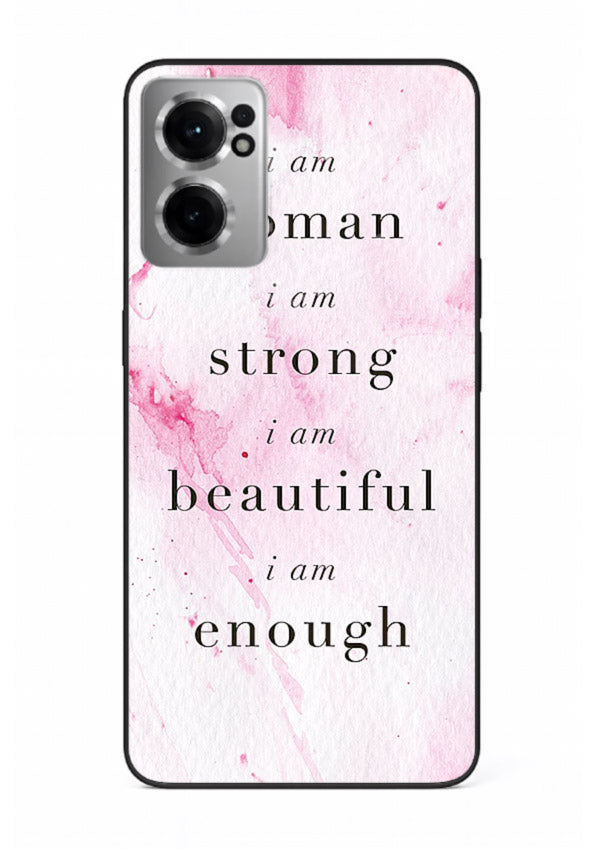 Pink marble affirmation artwork printed on OnePlus Nord CE2 5G glass back cover with soft tones.