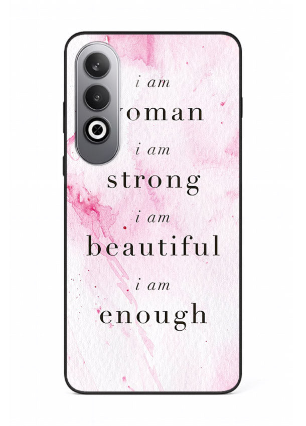 Pink marble affirmation artwork printed on OnePlus Nord CE4 glass back cover with soft tones.