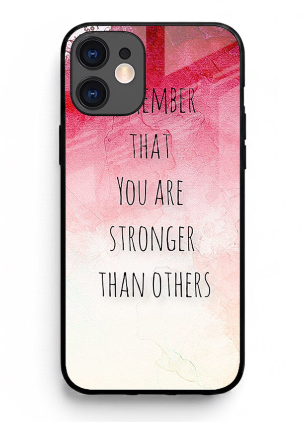 Watercolor determination quote printed on iphone 11 glass back cover with gentle tones.