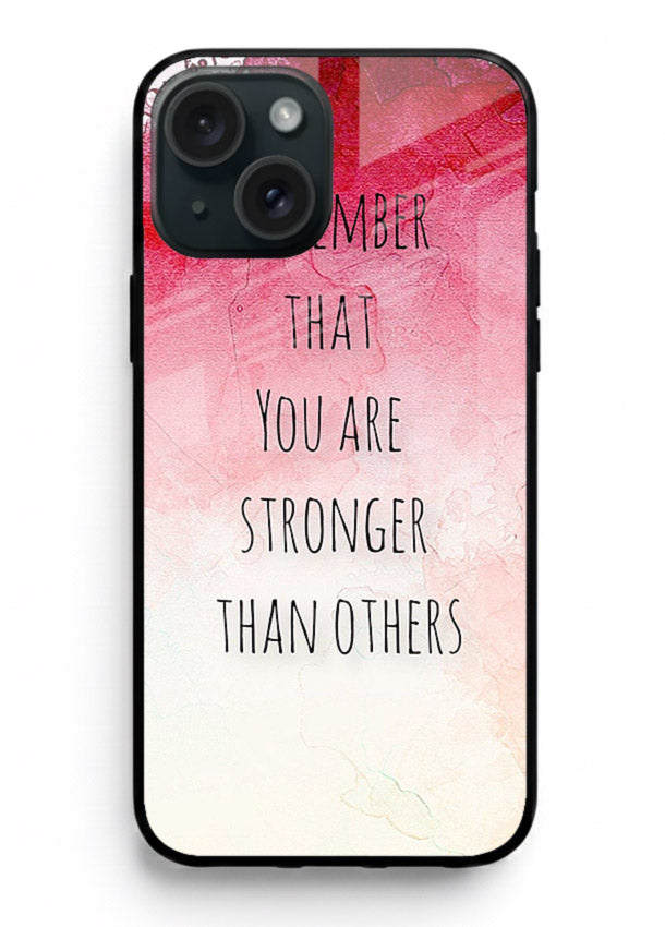 Watercolor determination quote printed on iphone 15 glass back cover with gentle tones.