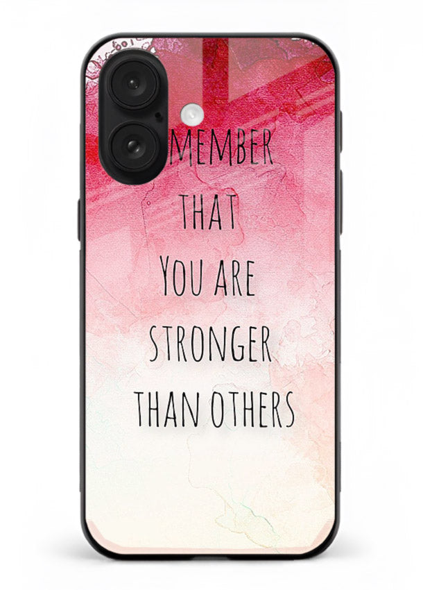 Watercolor determination quote printed on iphone 18 glass back cover with gentle tones.