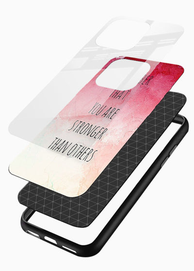 Watercolor determination quote printed on glossy vibrant premium glass back cover with gentle tones. - Angle Layers