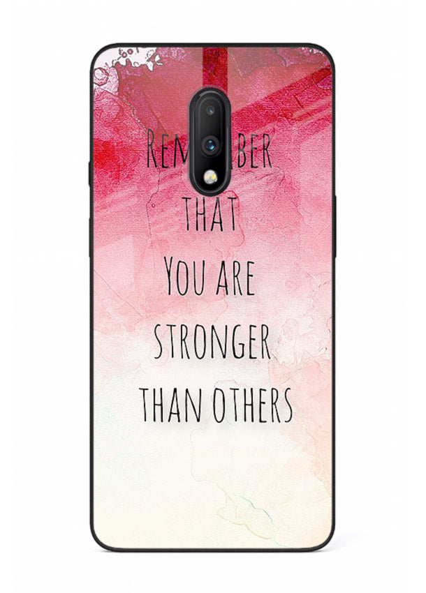 Watercolor determination quote printed on OnePlus 7 glass back cover with gentle tones.