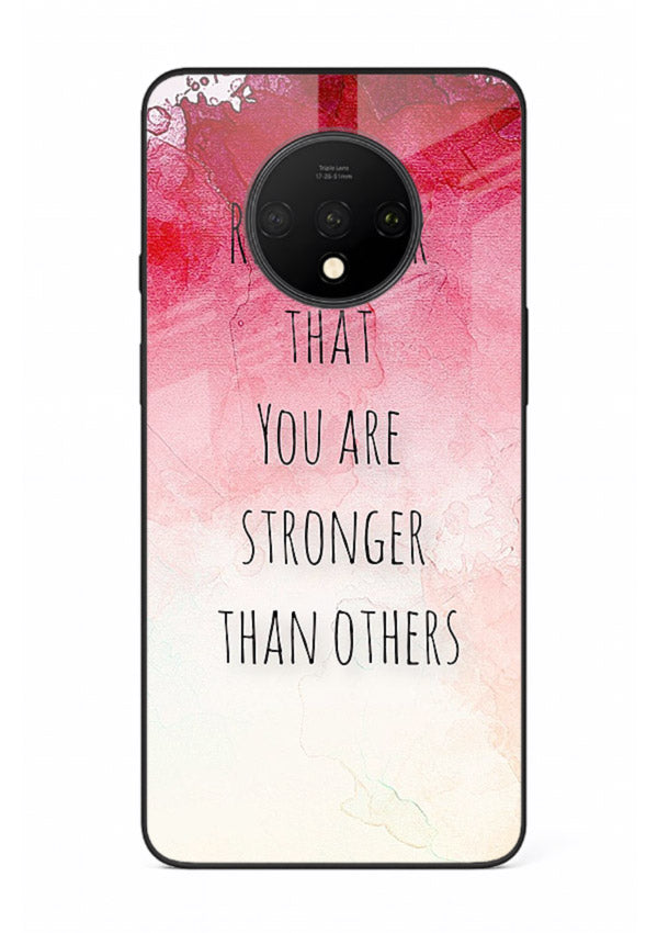 Watercolor determination quote printed on OnePlus 7T glass back cover with gentle tones.