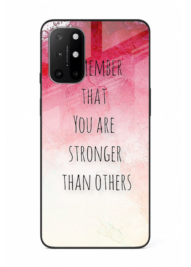 Watercolor determination quote printed on OnePlus 8T glass back cover with gentle tones.