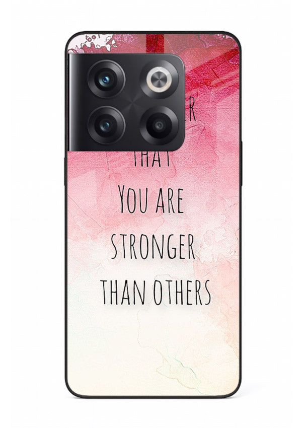 Watercolor determination quote printed on OnePlus 10T glass back cover with gentle tones.