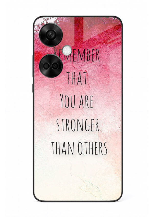 Watercolor determination quote printed on OnePlus Nord CE3 glass back cover with gentle tones.