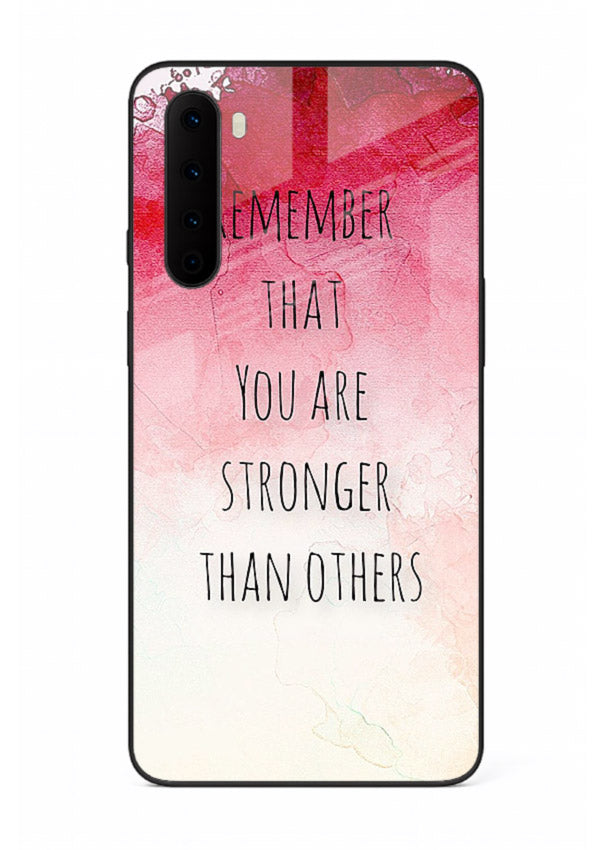 Watercolor determination quote printed on OnePlus Nord glass back cover with gentle tones.
