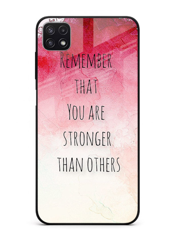 Watercolor determination quote printed on Samsung A22 5G glass back cover with gentle tones.