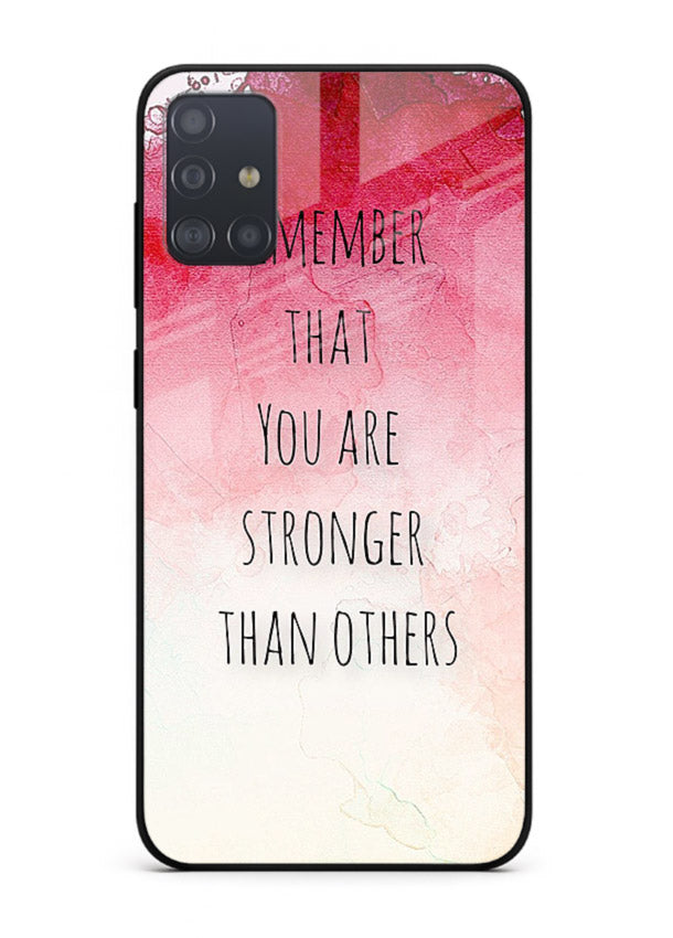 Watercolor determination quote printed on Samsung A51 glass back cover with gentle tones.