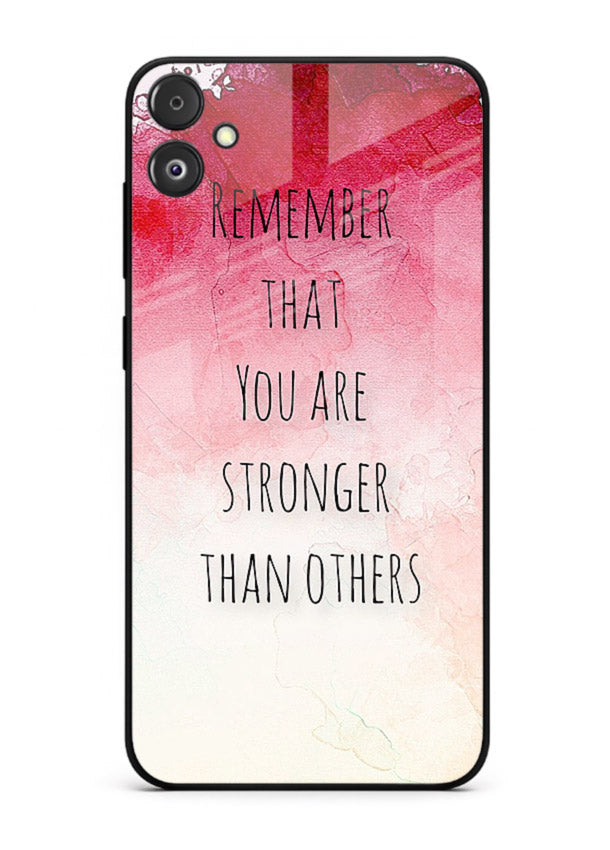 Watercolor determination quote printed on Samsung F14 5G glass back cover with gentle tones.