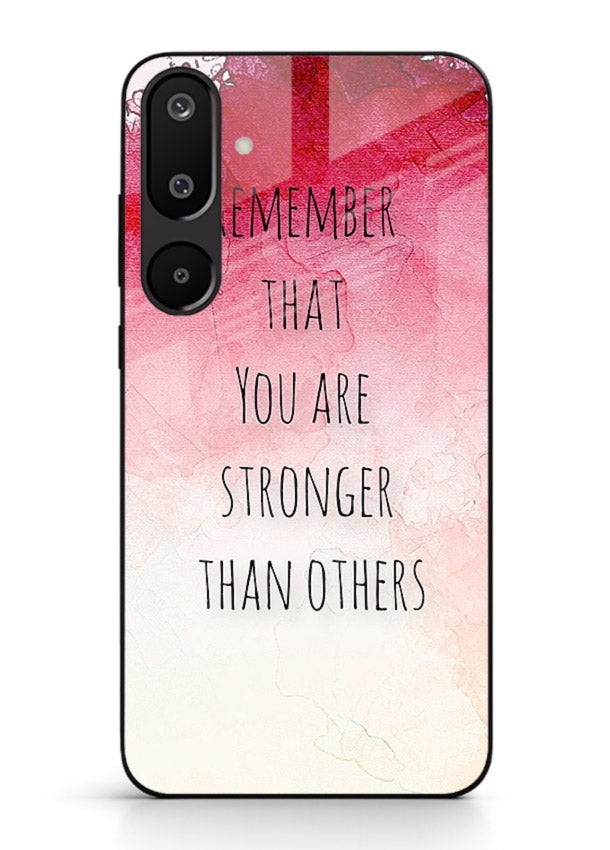 Watercolor determination quote printed on Samsung M16 5G glass back cover with gentle tones.