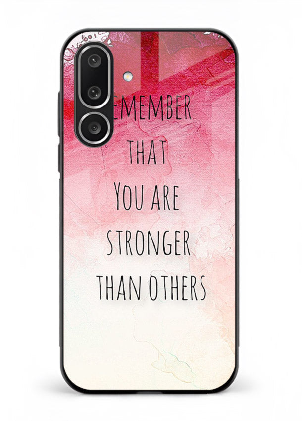 Watercolor determination quote printed on Samsung F56 5G glass back cover with gentle tones.