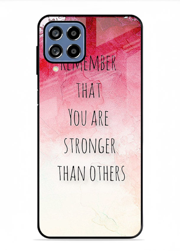 Watercolor determination quote printed on Samsung F62 glass back cover with gentle tones.