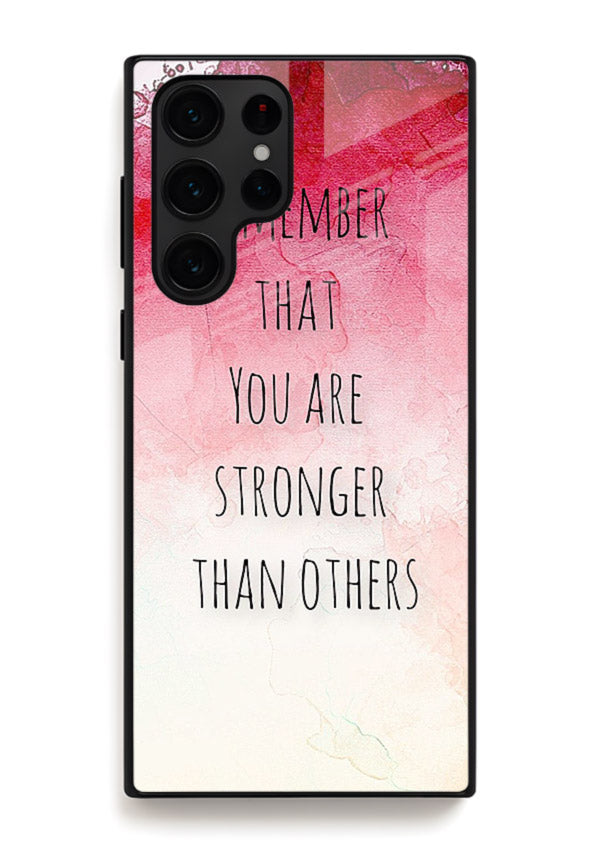 Watercolor determination quote printed on Samsung S24 Ultra glass back cover with gentle tones.