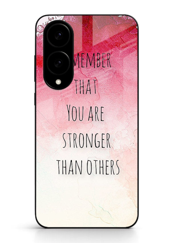 Watercolor determination quote printed on Samsung S25 Edge glass back cover with gentle tones.