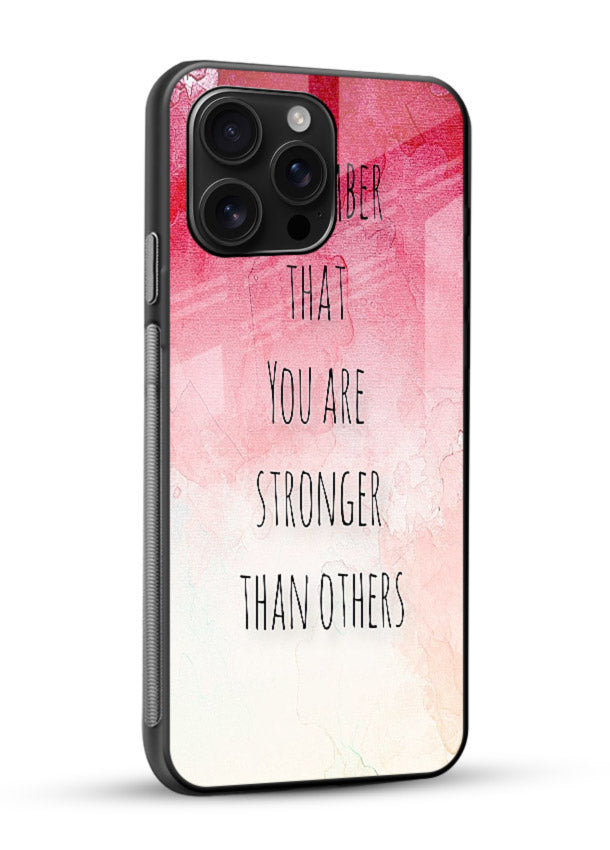 Watercolor determination quote printed on glossy vibrant premium glass back cover with gentle tones. - Angle Side