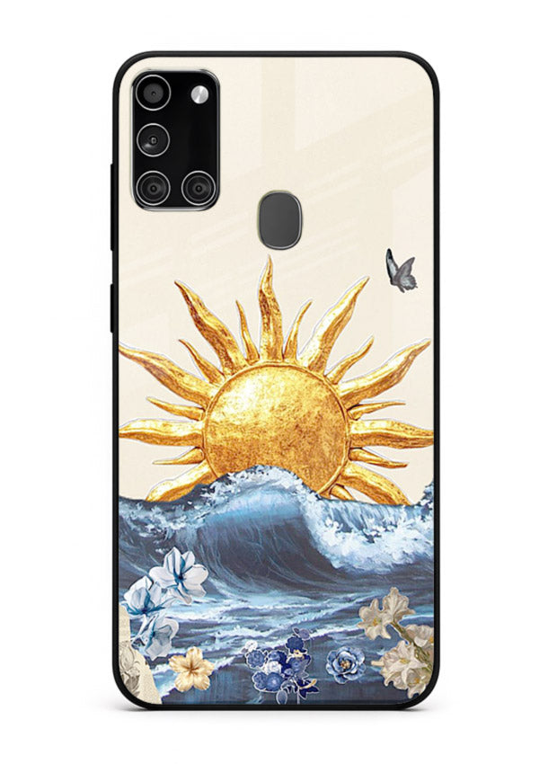Sun Wave Bloom abstract sun wave artwork Samsung A21s glass back cover