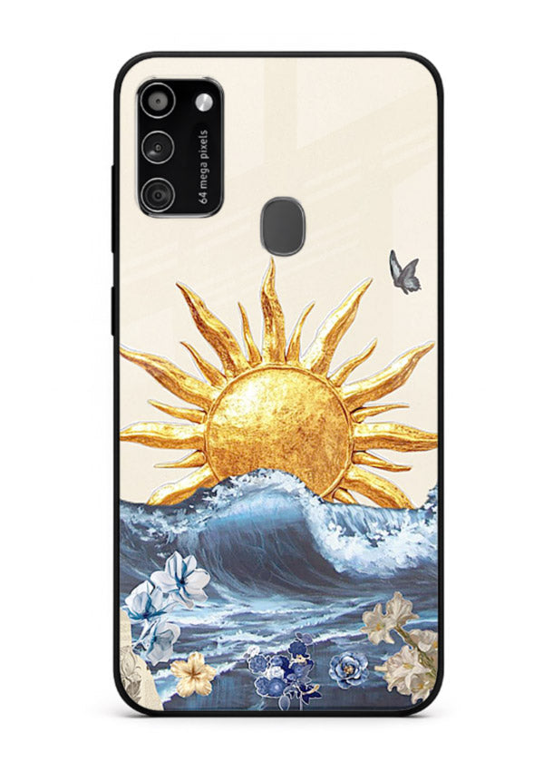 Sun Wave Bloom abstract sun wave artwork Samsung M30s glass back cover