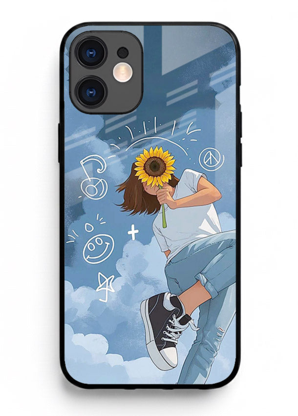 Sunflower Girl Sky dreamy artwork iphone 12 mini glass back cover