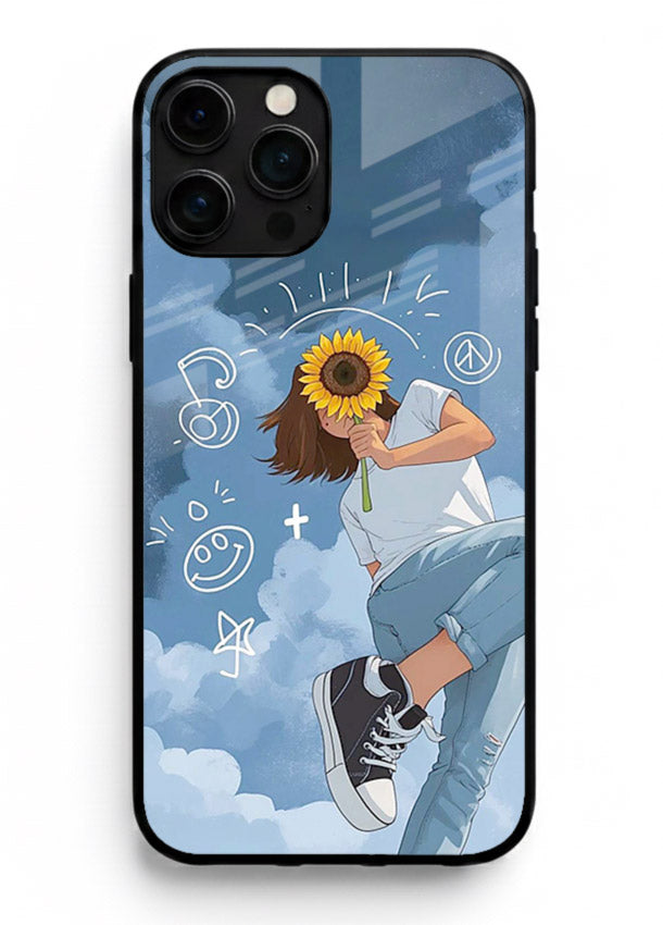 Sunflower Girl Sky dreamy artwork iphone 12 pro max glass back cover