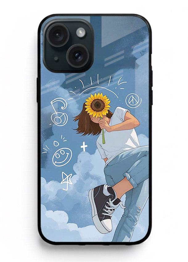 Sunflower Girl Sky dreamy artwork iphone 13 mini glass back cover