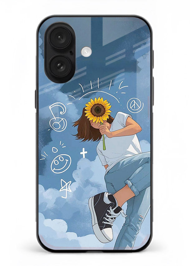 Sunflower Girl Sky dreamy artwork iphone 18 glass back cover