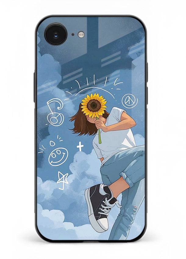 Sunflower Girl Sky dreamy artwork iphone 16e glass back cover