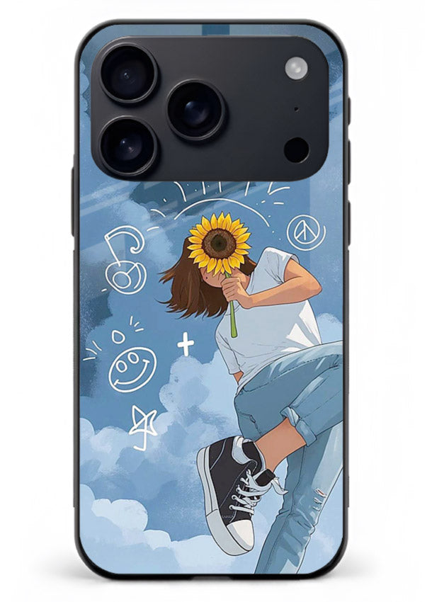 Sunflower Girl Sky dreamy artwork iphone 18 pro max glass back cover