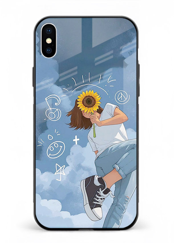 Sunflower Girl Sky dreamy artwork iphone xs max glass back cover