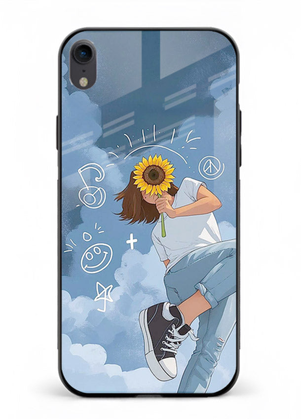 Sunflower Girl Sky dreamy artwork iphone xr glass back cover